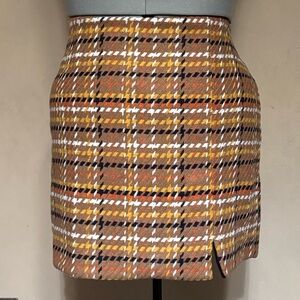 Skies Are Blue Checkered Mini Skirt - Tan, Orange, White, Black
